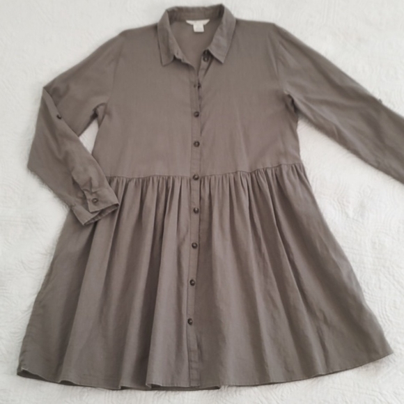 H&M Womans Long Sleeve Linen/Cotton Midi Shirt Dress/ Size S - Picture 4 of 10